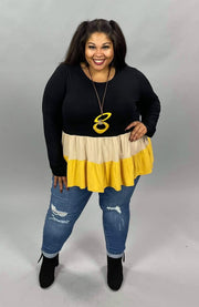 25 CP-A {Sassy And Classy} ***SALE***Black/Mustard Tiered Top PLUS SIZE 1X 2X 3X