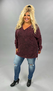 SLS-B {Simply Perfect} Burgundy ***SALE***Mineral Wash V-Neck Top