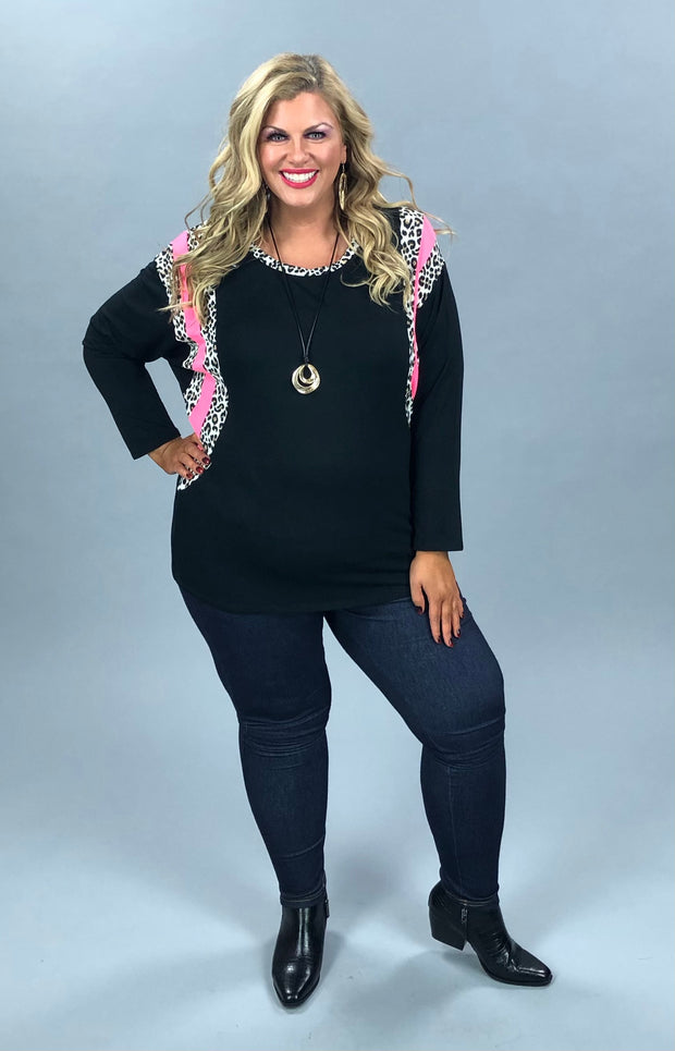 24 CP-L {Lucky In All}  Black Pink Leopard Detail Top PLUS SIZE XL 2X 3X