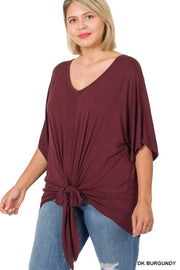 84 OR 44 SSS-I {All Tied Up} Dk Burgundy V-Neck Front Tie Top PLUS SIZE 1X 2X 3X
