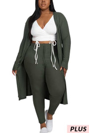 99 SET-C {Chill For Awhile} Olive Ribbed Cardigan & Leggings PLUS SIZE 1X 2X 3X