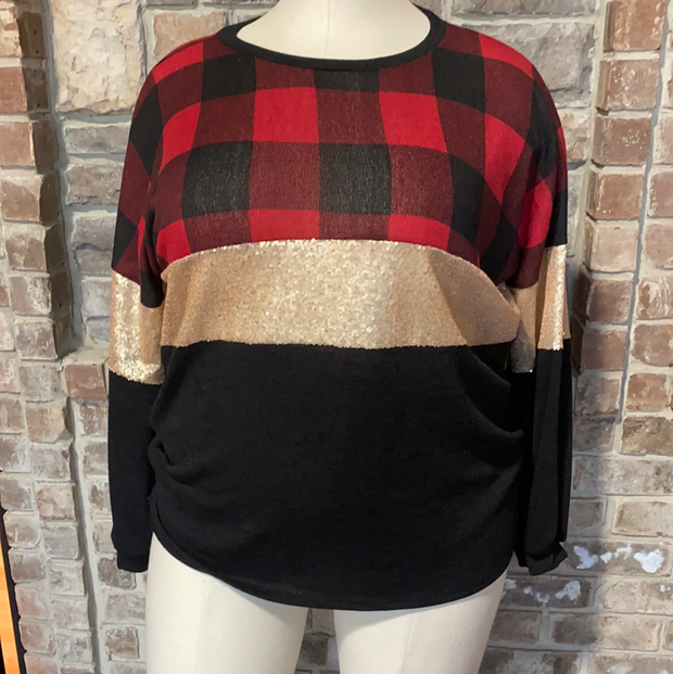 21 CP-P {Call You Soon} Red Black Plaid ***FLASH SALE*** Contrast Top PLUS SIZE XL 2X 3X
