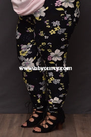 Leg/cp- Black Leggings With White Yellow & Pink Floral Print