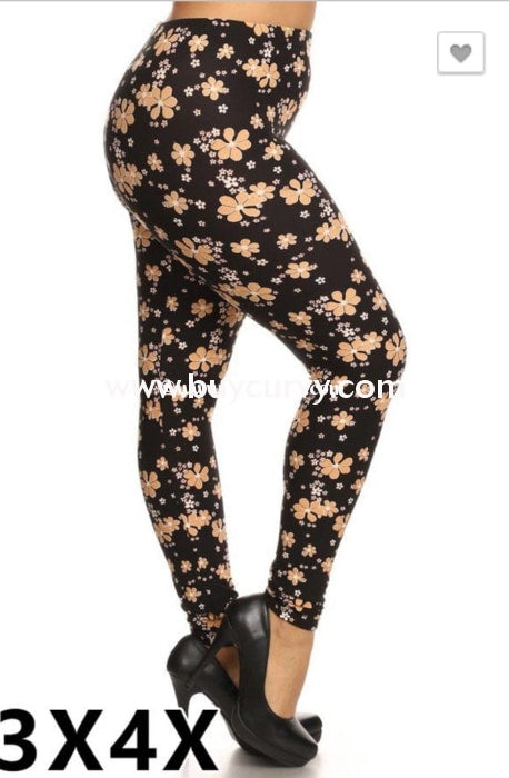 Leg/sls- Black Leggings With Buttercream Floral Print