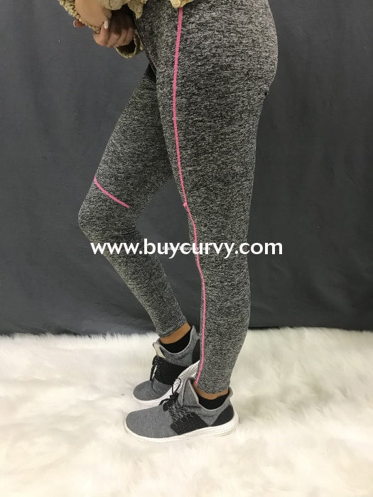Leg/sss- Gray Two-Tone Athletic Leggings With Pink Lining Detail