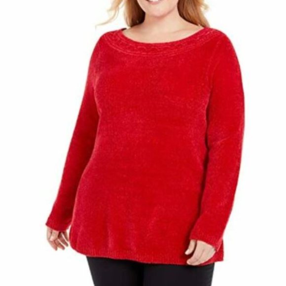 SLS-A  M-109 {Karen Scott} Red Chenille Sweater Retail €49.50