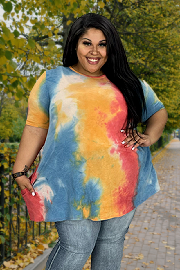 83 OR 44 PSS-E {More Better Time} Red***FLASH SALE*** /Multi Tie Dye Top EXTENDED PLUS SIZE 3X 4X 5X