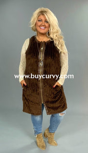 Ot-E {A Thing Of Beauty} Brown Velour Vest With Zip Front Outerwear