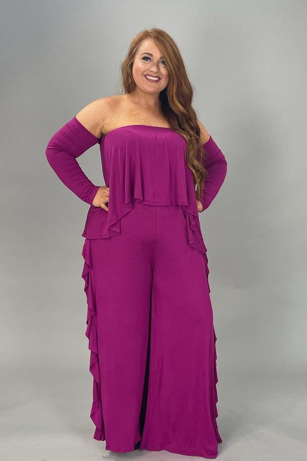 RP-ZZ Plum 1 pc. Romper Long Sleeves With Ruffle Detail SALE!!