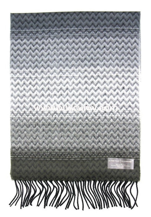 Scf-Charcoal Grey Zig-Zag Scarf With Fringe Detail Scarves
