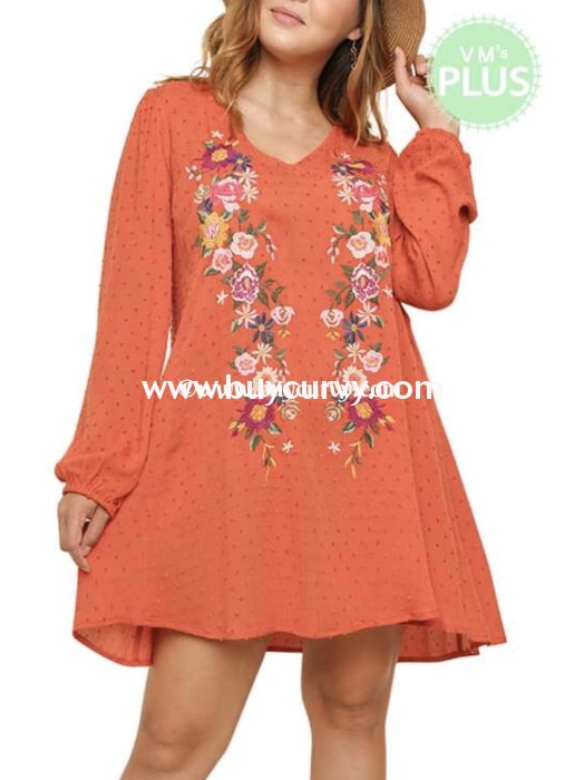 Sd-K Umgee Sunset Dress With Embroidery Floral Detail Solid With