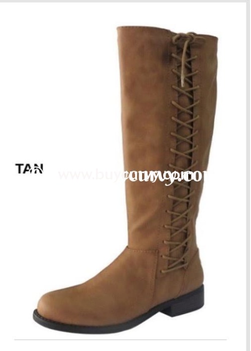 Shoes-Bamboo Tan Knee-Boots With Lace-Up Side Detail Sale! Shoes
