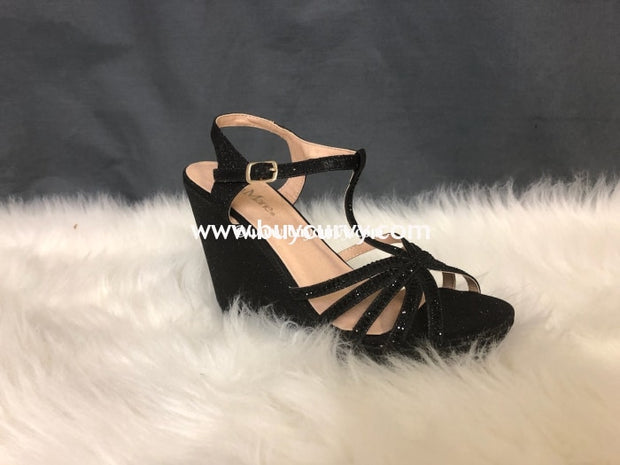 Shoes-Bella Marie Black Wedges With Sparkles Sale! Shoes