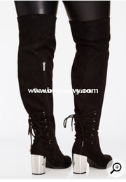 Shoes-Black Extra-Wide Calf Thigh High Boots W Chrome Shoes