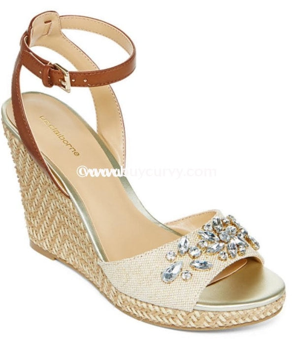 Shoes-Ff- Liz Claiborne Nude Wedges With Gold Rhinestones Sale! Shoes