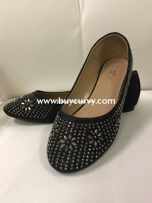 Shoes-Forever Black Flat Shoes With Rhinestones Sale
