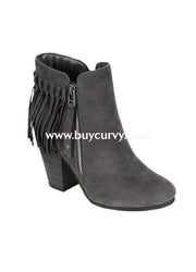 Shoes-Gray Fringed Boots With Platform Heel & Side Zipper Sale! Shoes