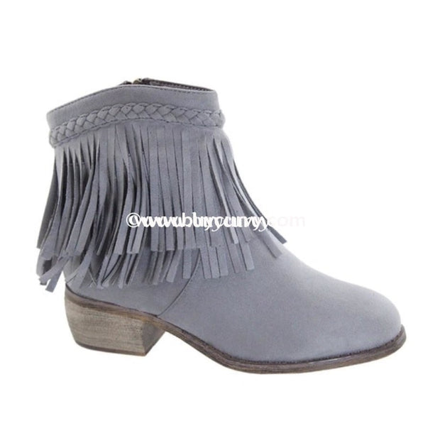 Shoes- Grey Suede Booties With Zipper Detail And Fringe Sale! Shoes