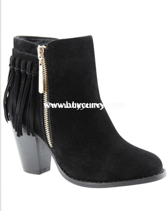 Shoes Lovemark Black Suede Booties With Gold Zipper Detail And Fringe Sale! Shoes