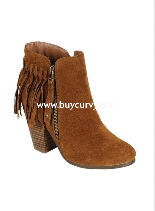 Shoes-Tan Fringed Boots With Platform Heel & Side Zipper Sale! Shoes