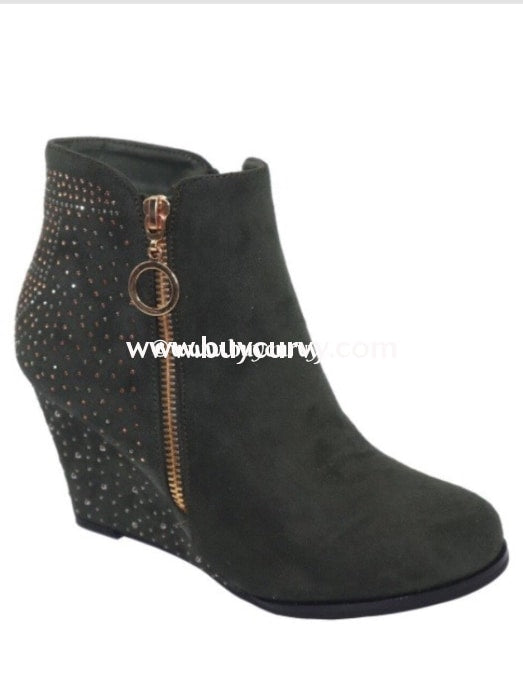 Shoes Weeboo Olive Suede Booties W/ Rhinestone Detail Sale! Shoes