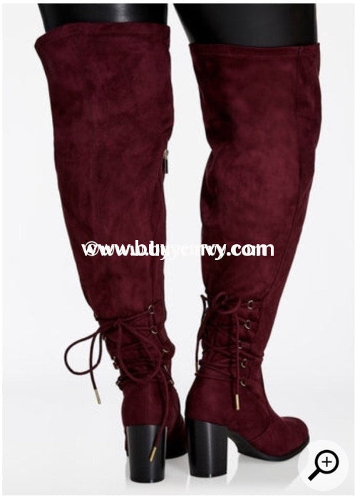 Shoes-Wine Extra-Wide Calf Thigh High Boots With Heel Sale! Shoes