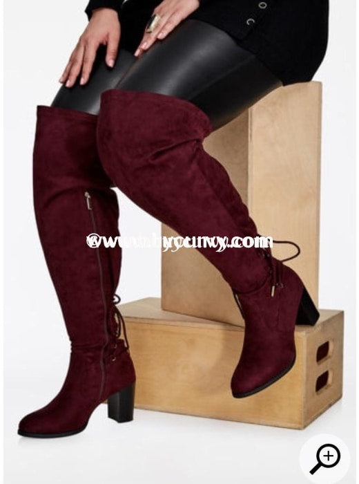 Shoes-Wine Extra-Wide Calf Thigh High Boots With Heel Sale! Shoes