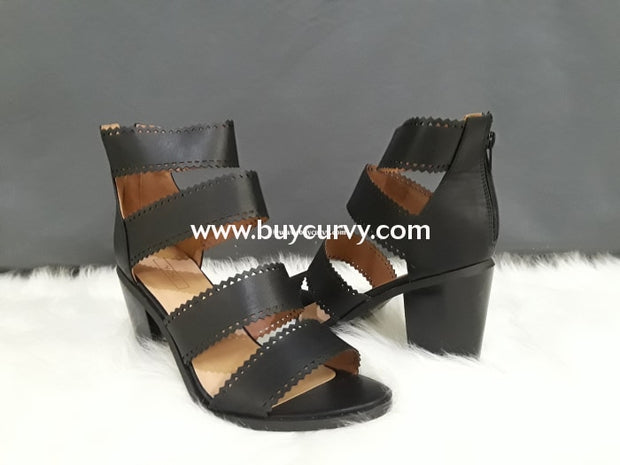 Shoes Yoki Black Heels With Four Wide Leather Straps Sale! Shoes