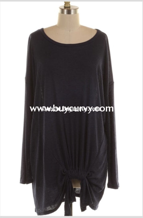 Sls-O {Take A Message} Navy Top With Drawstring Side Tie Sls